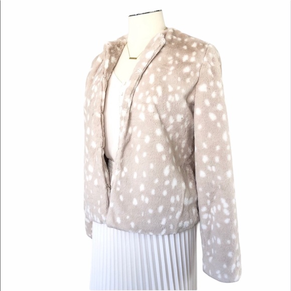 New RACHEL PARCELL Animal Print Faux Fur Coat Jacket Cream Tan Sz S - Picture 2 of 11